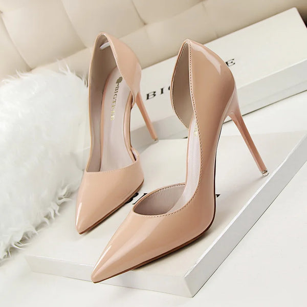 Elegant Pointed Toe Patent Leather Women Pumps for Office and Weddings